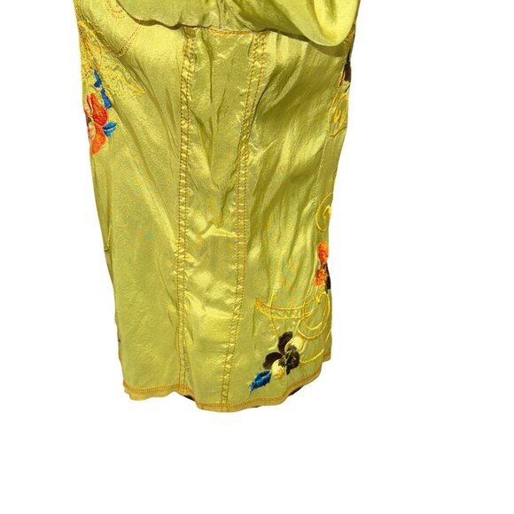 Vintage Inspired Johnny Was Green Floral Embroidered 100% Silk Button-Up Shirt S - Picture 9 of 9